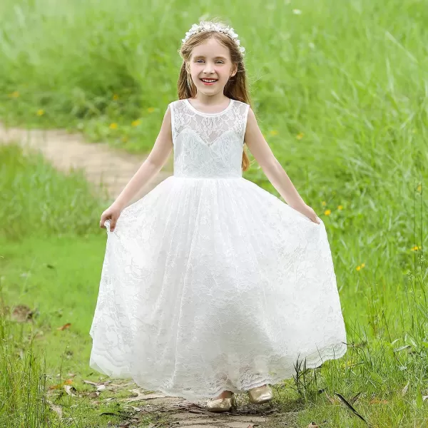 Doragirl Flower Girls Dress Princess with Lace Sleeves for Wedding Party Lace Bridesmaid Dresses Formal Pegeant Dance GownWhite