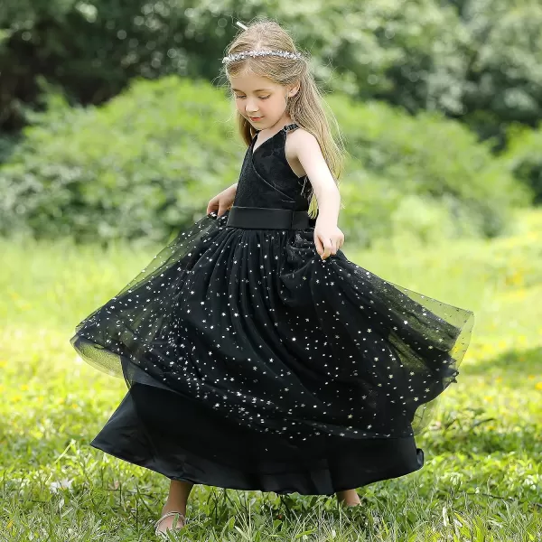 Flower Girls Tulle Dress Bridesmaid Sparkle Wedding Pageant Dresses Princess Birthday PartyBlack