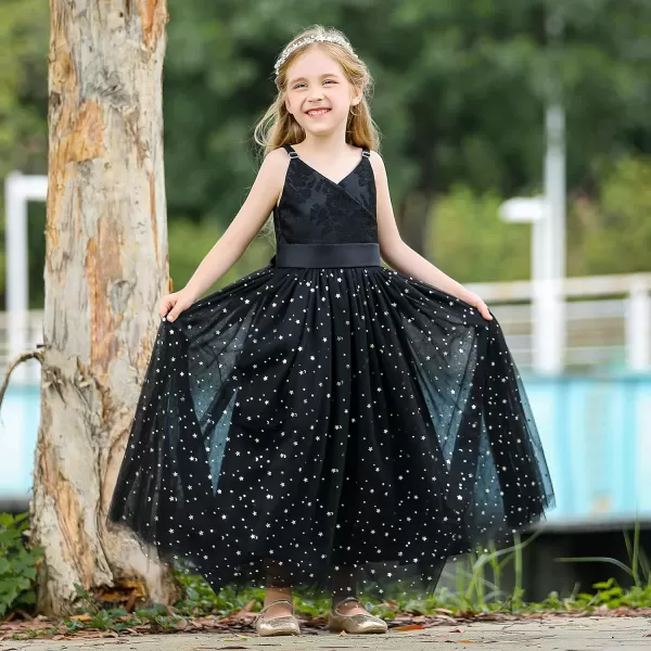 Flower Girls Tulle Dress Bridesmaid Sparkle Wedding Pageant Dresses Princess Birthday PartyBlack