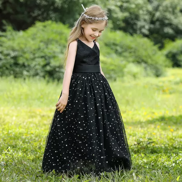 Flower Girls Tulle Dress Bridesmaid Sparkle Wedding Pageant Dresses Princess Birthday PartyBlack