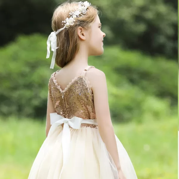 Flower Girls Tulle Dress Bridesmaid Sparkle Wedding Pageant Dresses Princess Birthday PartyChampagne