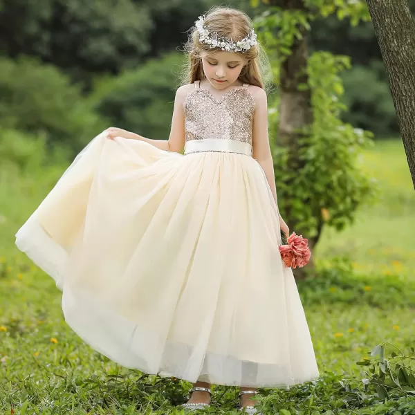 Flower Girls Tulle Dress Bridesmaid Sparkle Wedding Pageant Dresses Princess Birthday PartyChampagne