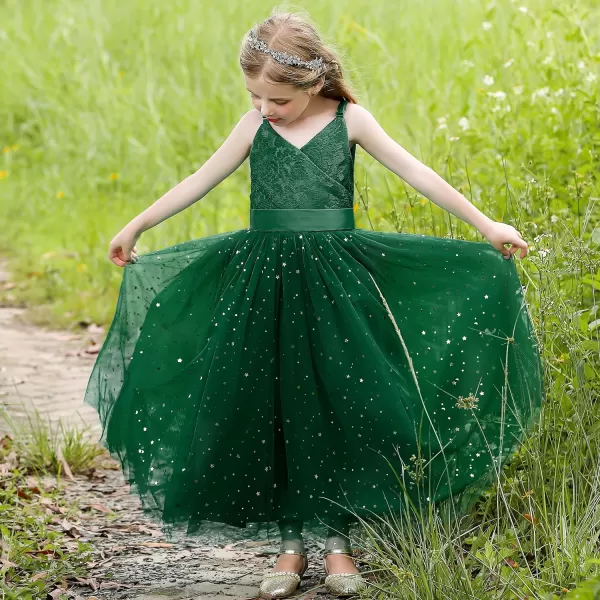 Flower Girls Tulle Dress Bridesmaid Sparkle Wedding Pageant Dresses Princess Birthday PartyGreen