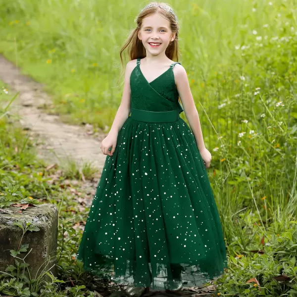 Flower Girls Tulle Dress Bridesmaid Sparkle Wedding Pageant Dresses Princess Birthday PartyGreen