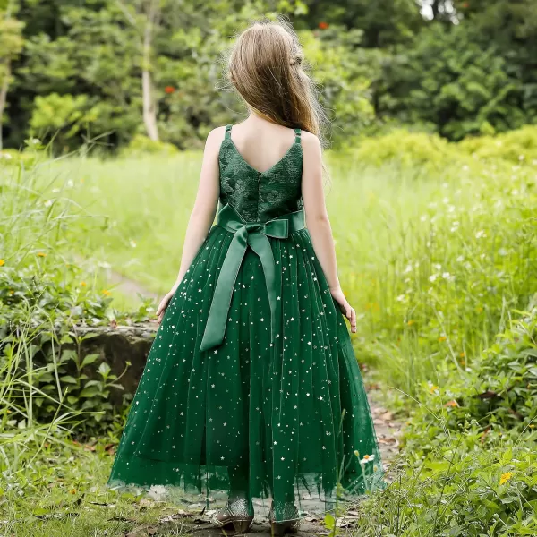 Flower Girls Tulle Dress Bridesmaid Sparkle Wedding Pageant Dresses Princess Birthday PartyGreen