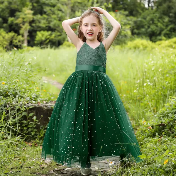 Flower Girls Tulle Dress Bridesmaid Sparkle Wedding Pageant Dresses Princess Birthday PartyGreen