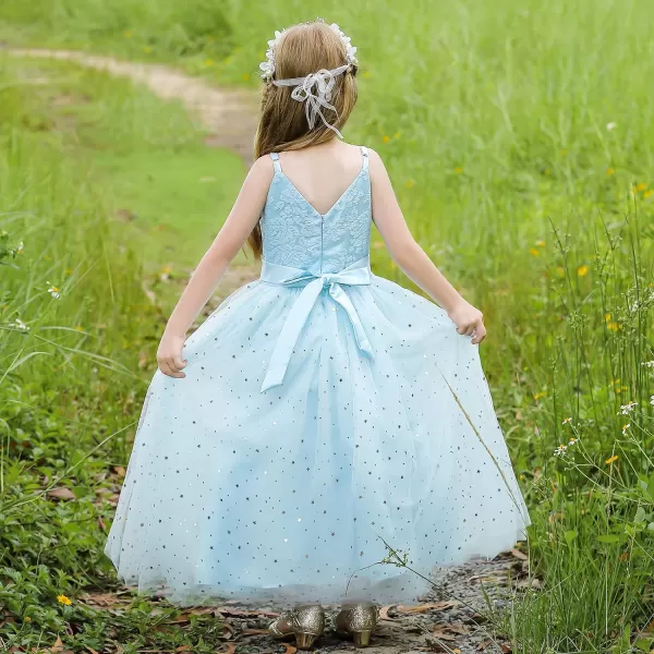 Flower Girls Tulle Dress Bridesmaid Sparkle Wedding Pageant Dresses Princess Birthday PartyLight Blue