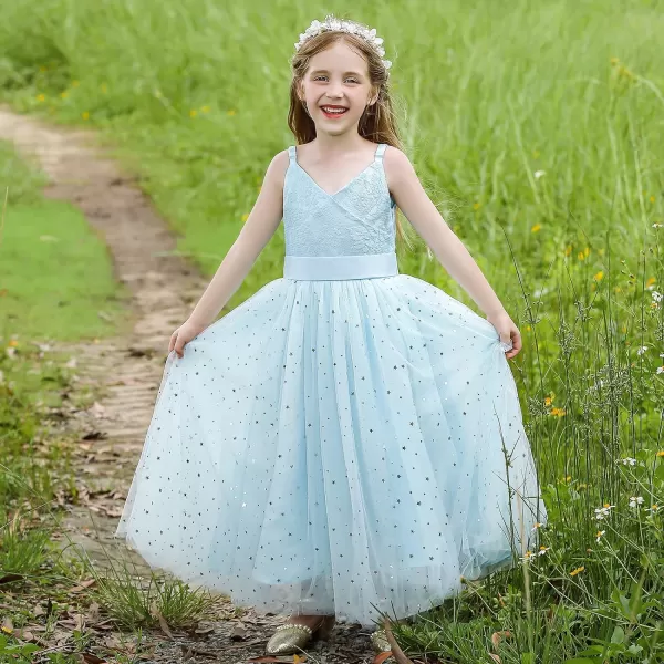 Flower Girls Tulle Dress Bridesmaid Sparkle Wedding Pageant Dresses Princess Birthday PartyLight Blue