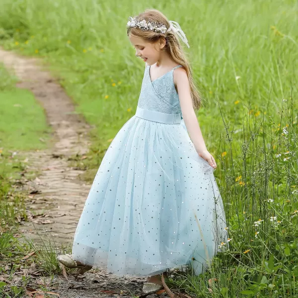 Flower Girls Tulle Dress Bridesmaid Sparkle Wedding Pageant Dresses Princess Birthday PartyLight Blue