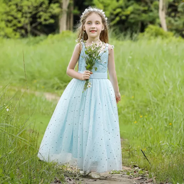 Flower Girls Tulle Dress Bridesmaid Sparkle Wedding Pageant Dresses Princess Birthday PartyLight Blue