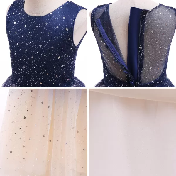 Flower Girls Tulle Dress Bridesmaid Sparkle Wedding Pageant Dresses Princess Birthday PartyNavy Bluechampagne