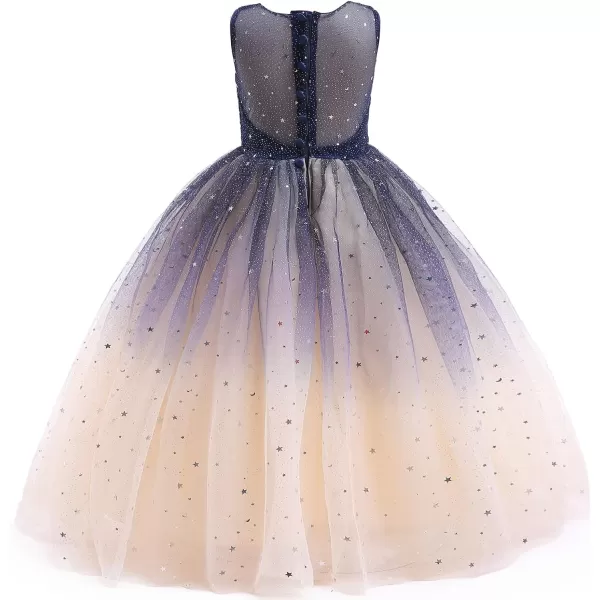 Flower Girls Tulle Dress Bridesmaid Sparkle Wedding Pageant Dresses Princess Birthday PartyNavy Bluechampagne