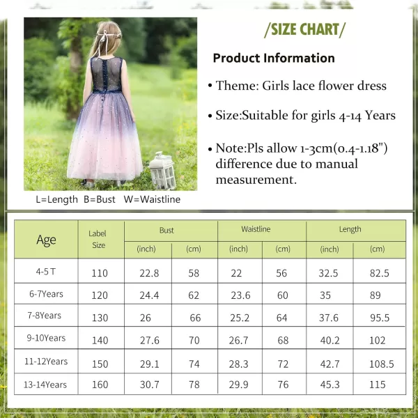 Flower Girls Tulle Dress Bridesmaid Sparkle Wedding Pageant Dresses Princess Birthday PartyNavy Bluedusty Pink