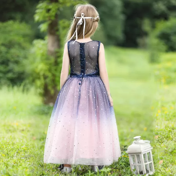 Flower Girls Tulle Dress Bridesmaid Sparkle Wedding Pageant Dresses Princess Birthday PartyNavy Bluedusty Pink