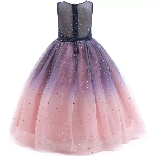 Flower Girls Tulle Dress Bridesmaid Sparkle Wedding Pageant Dresses Princess Birthday PartyNavy Bluedusty Pink