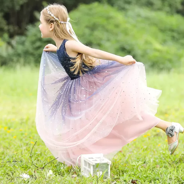 Flower Girls Tulle Dress Bridesmaid Sparkle Wedding Pageant Dresses Princess Birthday PartyNavy Bluedusty Pink