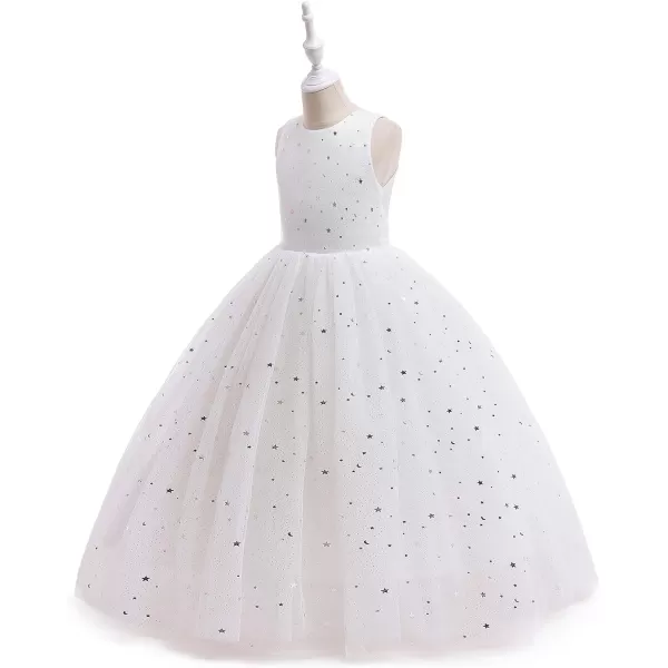 Flower Girls Tulle Dress Bridesmaid Sparkle Wedding Pageant Dresses Princess Birthday PartyWhite