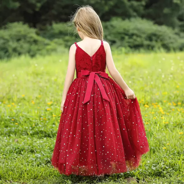 Flower Girls Tulle Dress Bridesmaid Sparkle Wedding Pageant Dresses Princess Birthday PartyWine Red