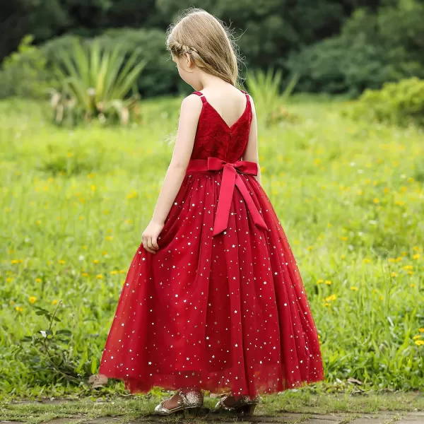 Flower Girls Tulle Dress Bridesmaid Sparkle Wedding Pageant Dresses Princess Birthday PartyWine Red