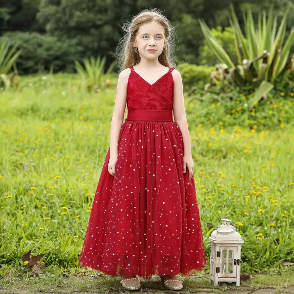 Flower Girls Tulle Dress Bridesmaid Sparkle Wedding Pageant Dresses Princess Birthday PartyWine Red