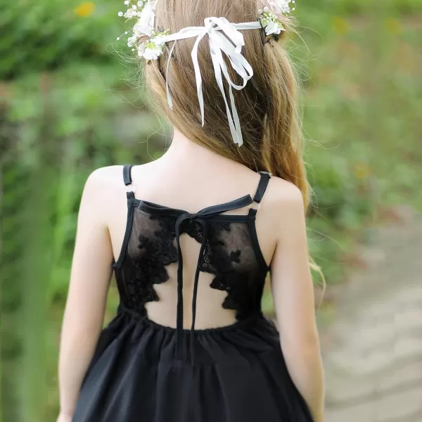 Lace Boho Flower Girl Dress Backless Bridesmaid Formal Tulle Party Little Girls Birthday Dresses HolidayBlack