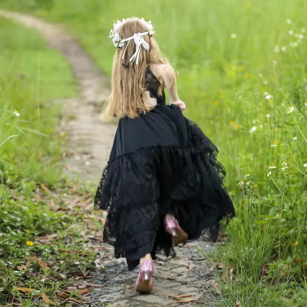 Lace Boho Flower Girl Dress Backless Bridesmaid Formal Tulle Party Little Girls Birthday Dresses HolidayBlack