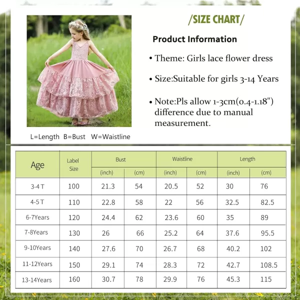 Lace Boho Flower Girl Dress Backless Bridesmaid Formal Tulle Party Little Girls Birthday Dresses HolidayDusty Pink