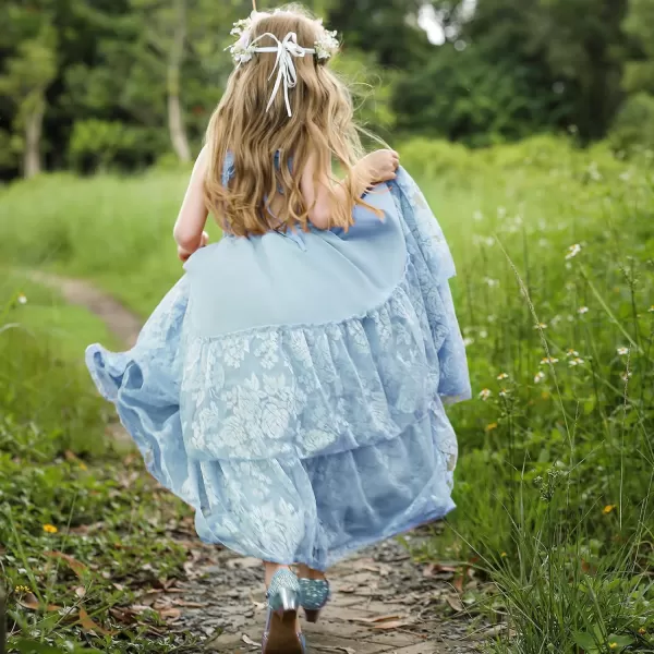 Lace Boho Flower Girl Dress Backless Bridesmaid Formal Tulle Party Little Girls Birthday Dresses HolidayLight Blue