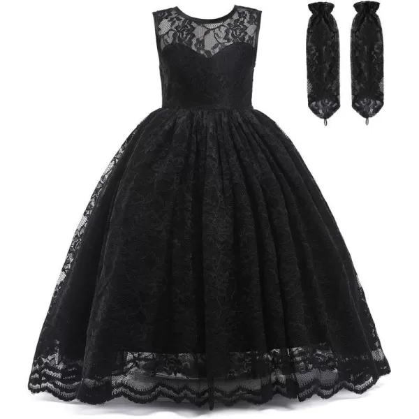 Doragirl Flower Girls Dress Princess with Lace Sleeves for Wedding Party Lace Bridesmaid Dresses Formal Pegeant Dance GownBlack