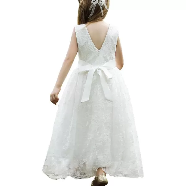 Doragirl Flower Girls Dress Princess with Lace Sleeves for Wedding Party Lace Bridesmaid Dresses Formal Pegeant Dance GownWhite