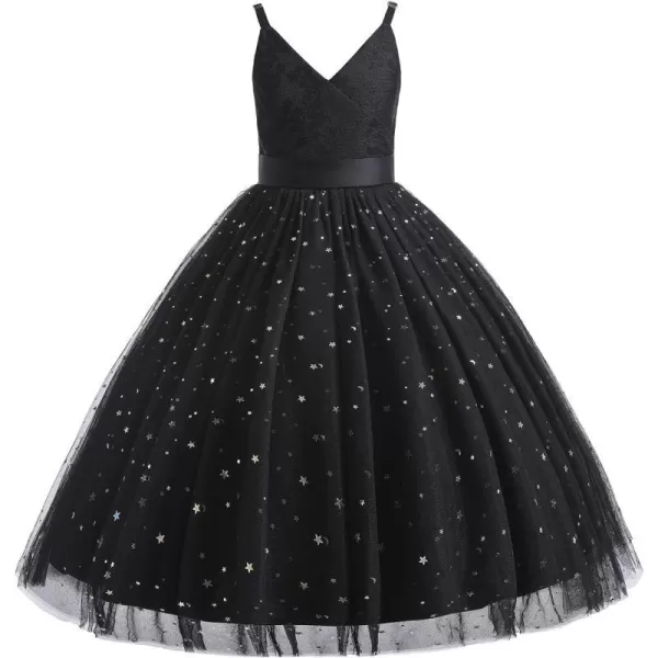 Flower Girls Tulle Dress Bridesmaid Sparkle Wedding Pageant Dresses Princess Birthday PartyBlack