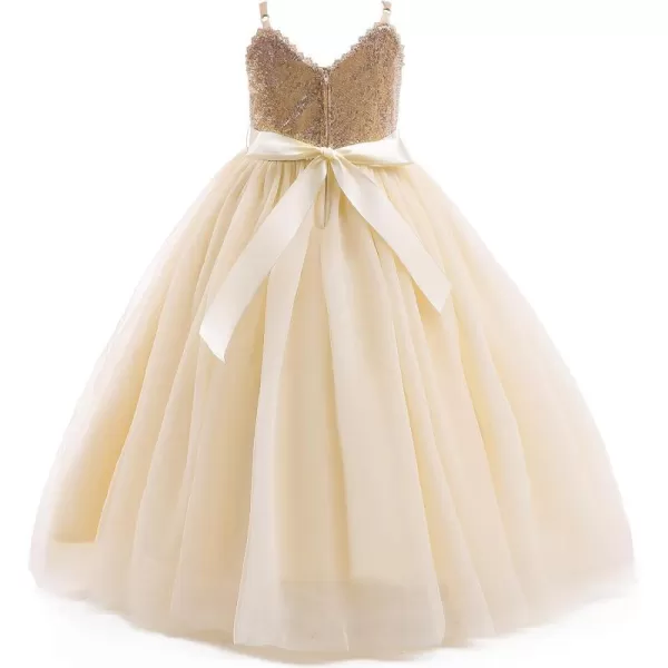 Flower Girls Tulle Dress Bridesmaid Sparkle Wedding Pageant Dresses Princess Birthday PartyChampagne