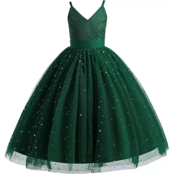 Flower Girls Tulle Dress Bridesmaid Sparkle Wedding Pageant Dresses Princess Birthday PartyGreen