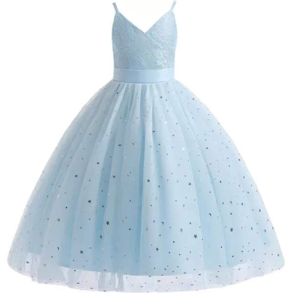 Flower Girls Tulle Dress Bridesmaid Sparkle Wedding Pageant Dresses Princess Birthday PartyLight Blue