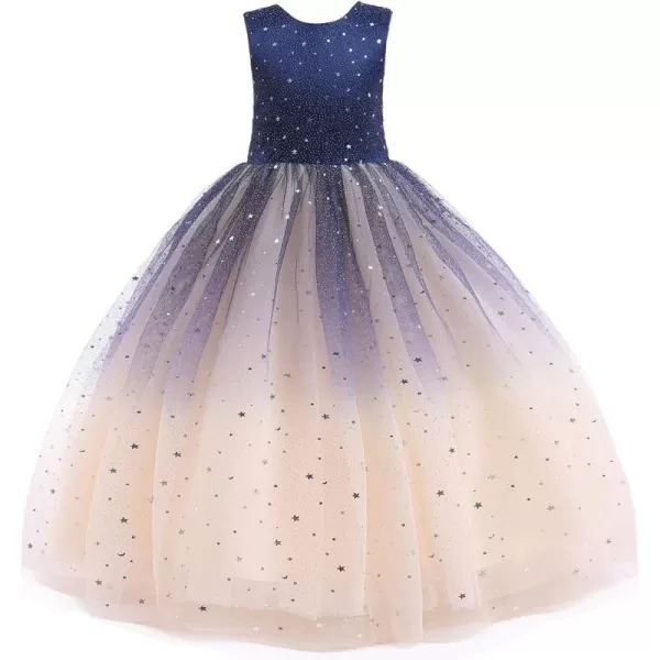 Flower Girls Tulle Dress Bridesmaid Sparkle Wedding Pageant Dresses Princess Birthday PartyNavy Bluechampagne