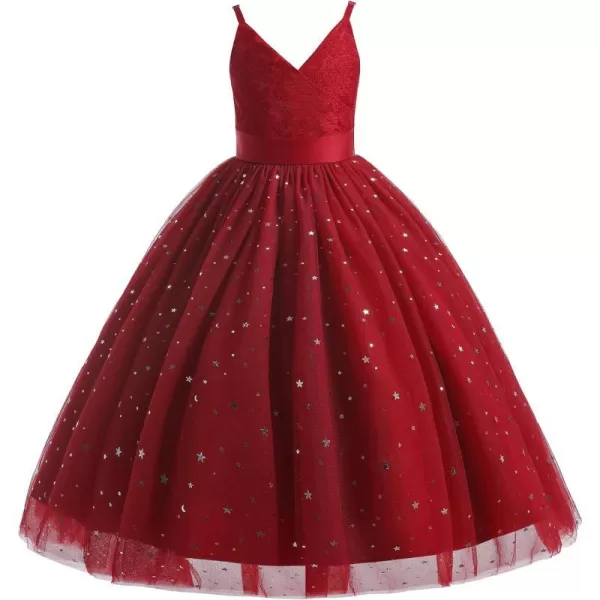 Flower Girls Tulle Dress Bridesmaid Sparkle Wedding Pageant Dresses Princess Birthday PartyWine Red