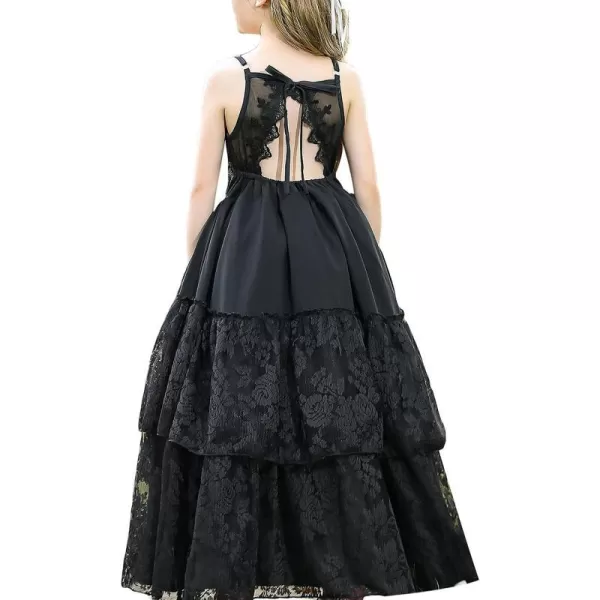 Lace Boho Flower Girl Dress Backless Bridesmaid Formal Tulle Party Little Girls Birthday Dresses HolidayBlack