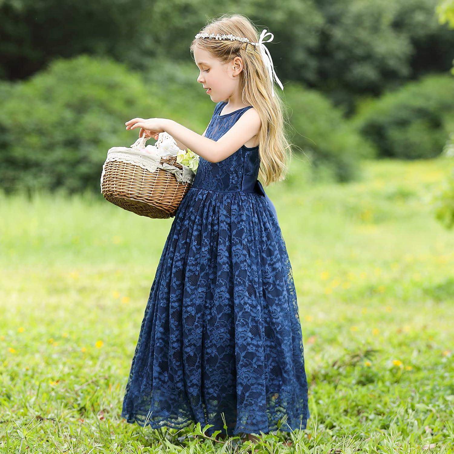 imageDoragirl Flower Girls Dress Princess with Lace Sleeves for Wedding Party Lace Bridesmaid Dresses Formal Pegeant Dance Gown