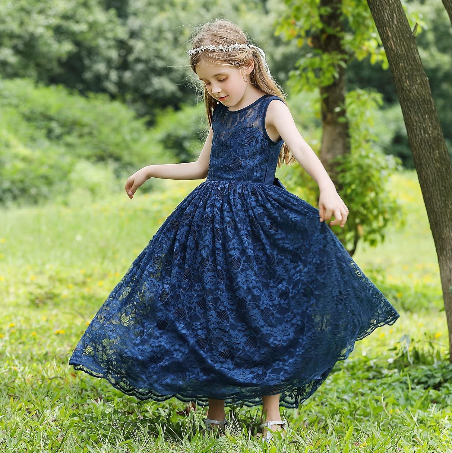 imageDoragirl Flower Girls Dress Princess with Lace Sleeves for Wedding Party Lace Bridesmaid Dresses Formal Pegeant Dance Gown