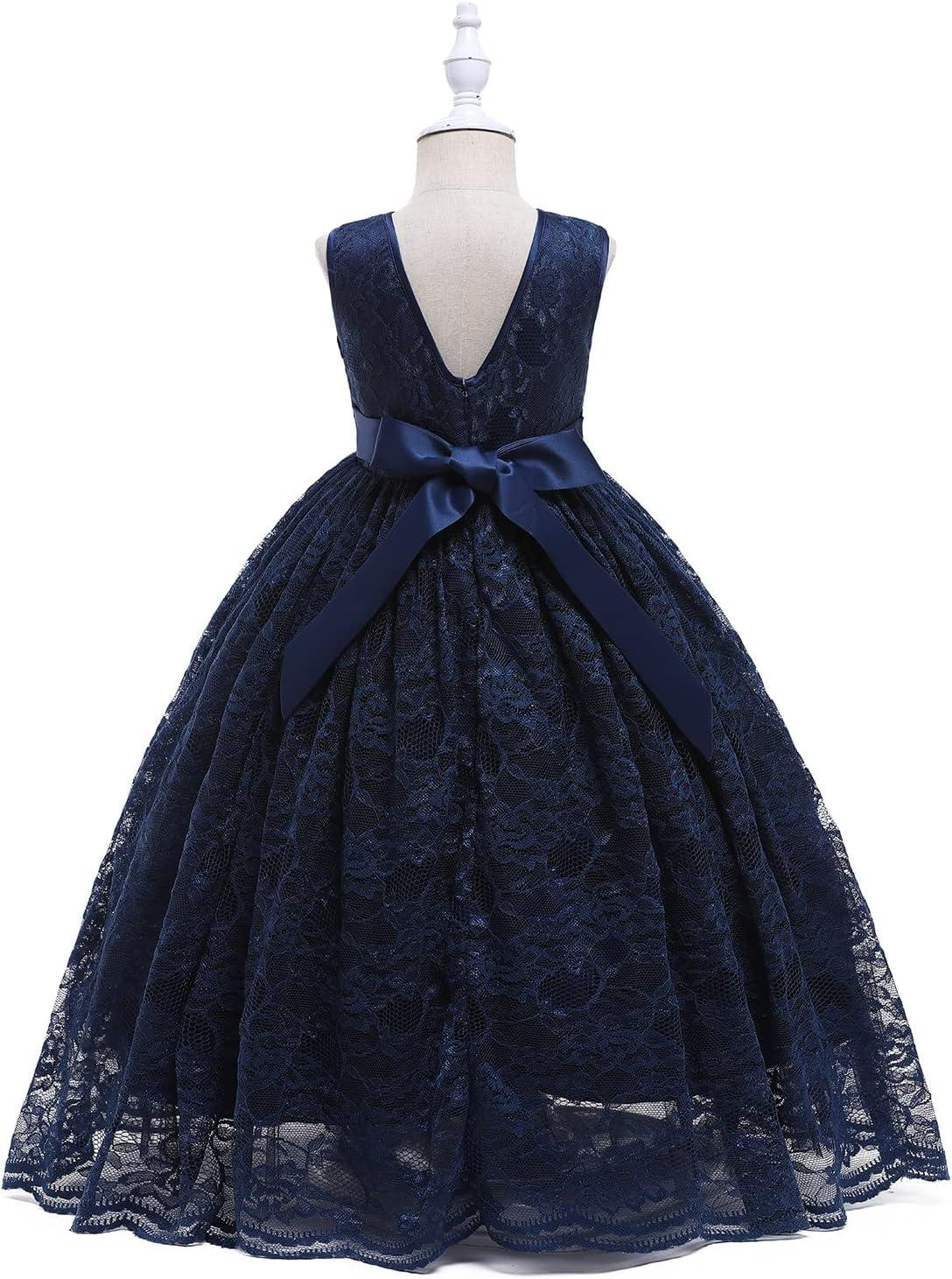 imageDoragirl Flower Girls Dress Princess with Lace Sleeves for Wedding Party Lace Bridesmaid Dresses Formal Pegeant Dance Gown