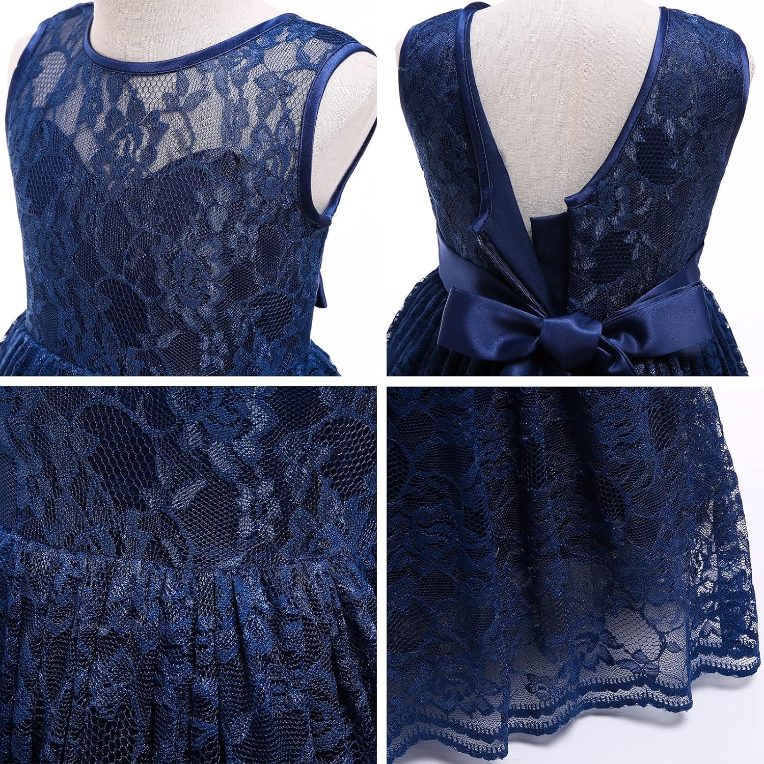 imageDoragirl Flower Girls Dress Princess with Lace Sleeves for Wedding Party Lace Bridesmaid Dresses Formal Pegeant Dance Gown