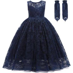 imageDoragirl Flower Girls Dress Princess with Lace Sleeves for Wedding Party Lace Bridesmaid Dresses Formal Pegeant Dance Gown