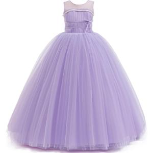 imageFlower Girls Tulle Wedding Dress A Line Long Formal Pageant Princess Birthday Party Ball Gown Bridesmaid DressesLight Purple