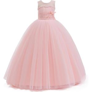 imageFlower Girls Tulle Wedding Dress A Line Long Formal Pageant Princess Birthday Party Ball Gown Bridesmaid DressesPink