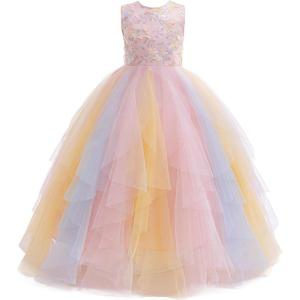 imageGirls Flower Girl Dress Princess Pageant Birthday Party Fancy Summer Wedding Dance Tween Girls Dresses GownsRainbow