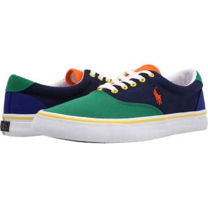 imagePolo Ralph Lauren Mens Thorton SneakerNavyRoyalGreenOrange Color Black Recycled Canvas