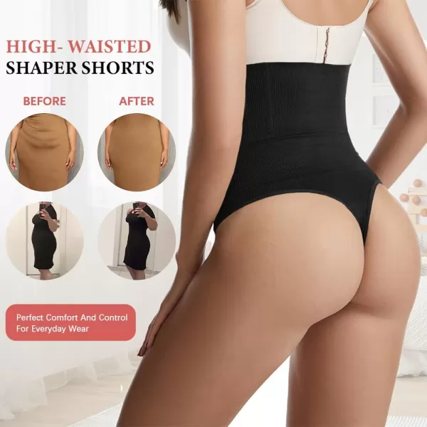 BELONGSCI High Waist Tummy Control Thong Shapewear for Women Body Shaper Underwear Seamless Panties Girdle Adjustable StrapsC2 Black