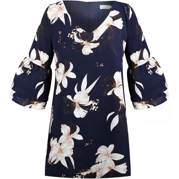 BELONGSCI Womens 2023 Summer Dress Sweet amp Cute VNeck Bell Sleeve Shift Dress Mini Dress Perfect for Wedding or GraduationBlue Floral