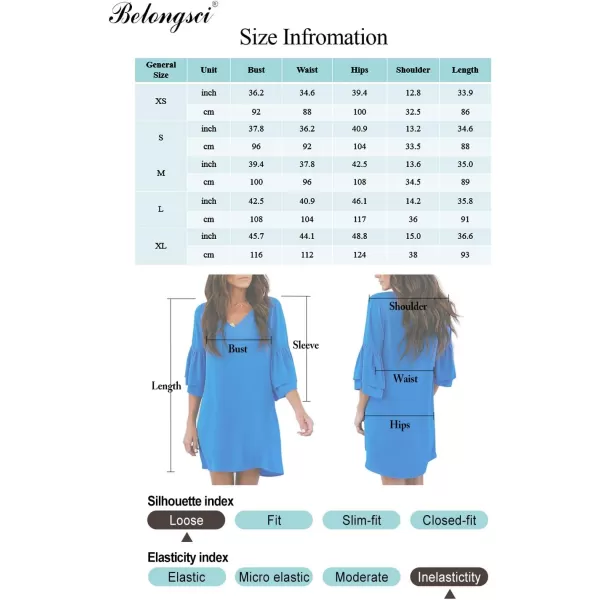 BELONGSCI Womens 2023 Summer Dress Sweet amp Cute VNeck Bell Sleeve Shift Dress Mini Dress Perfect for Wedding or GraduationBlue Floral