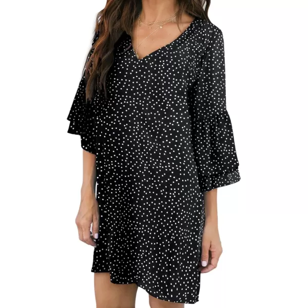 BELONGSCI Womens 2023 Summer Dress Sweet amp Cute VNeck Bell Sleeve Shift Dress Mini Dress Perfect for Wedding or GraduationE2 Black Polka Dots2